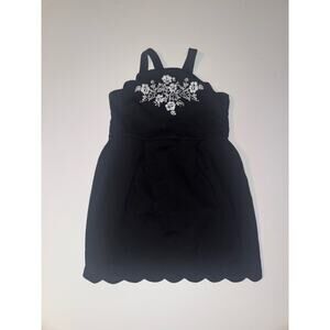 Janie and Jack Girls Black Dress Size 4 Floral Embroidered Scalloped Hem